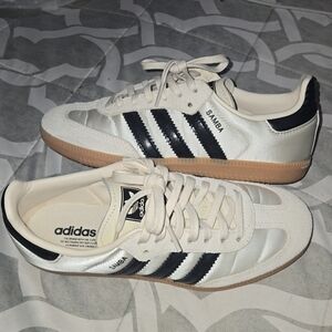 Adidas Samba Satin Ivory and Black Sneakers